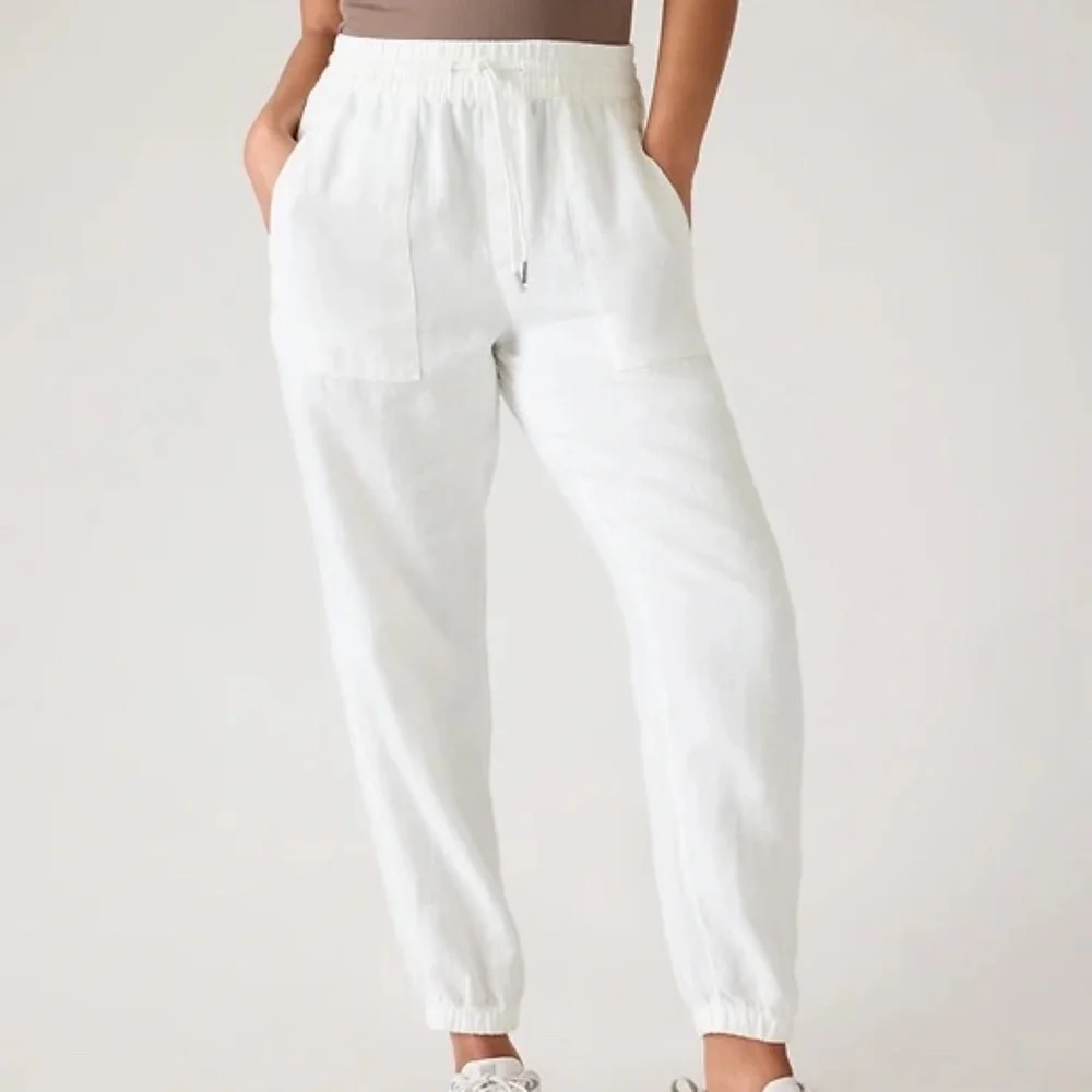 Athleta White Linen Retreat Jogger Pants - Picture 1 of 11